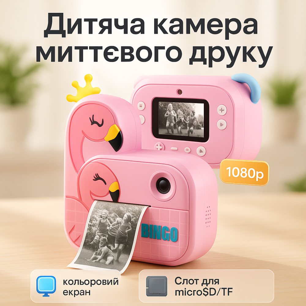 Дитячий фотоапарат миттєвого друку YT008 PINK FLAMINGO з підтримкою microSD LY-75 Львів - фото 20