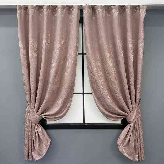 Комплект коротких штор VR-Textil Льон мармур Pavliani VO № 1716ш пудровий 130х170 см 2 шт (35-0342) Київ