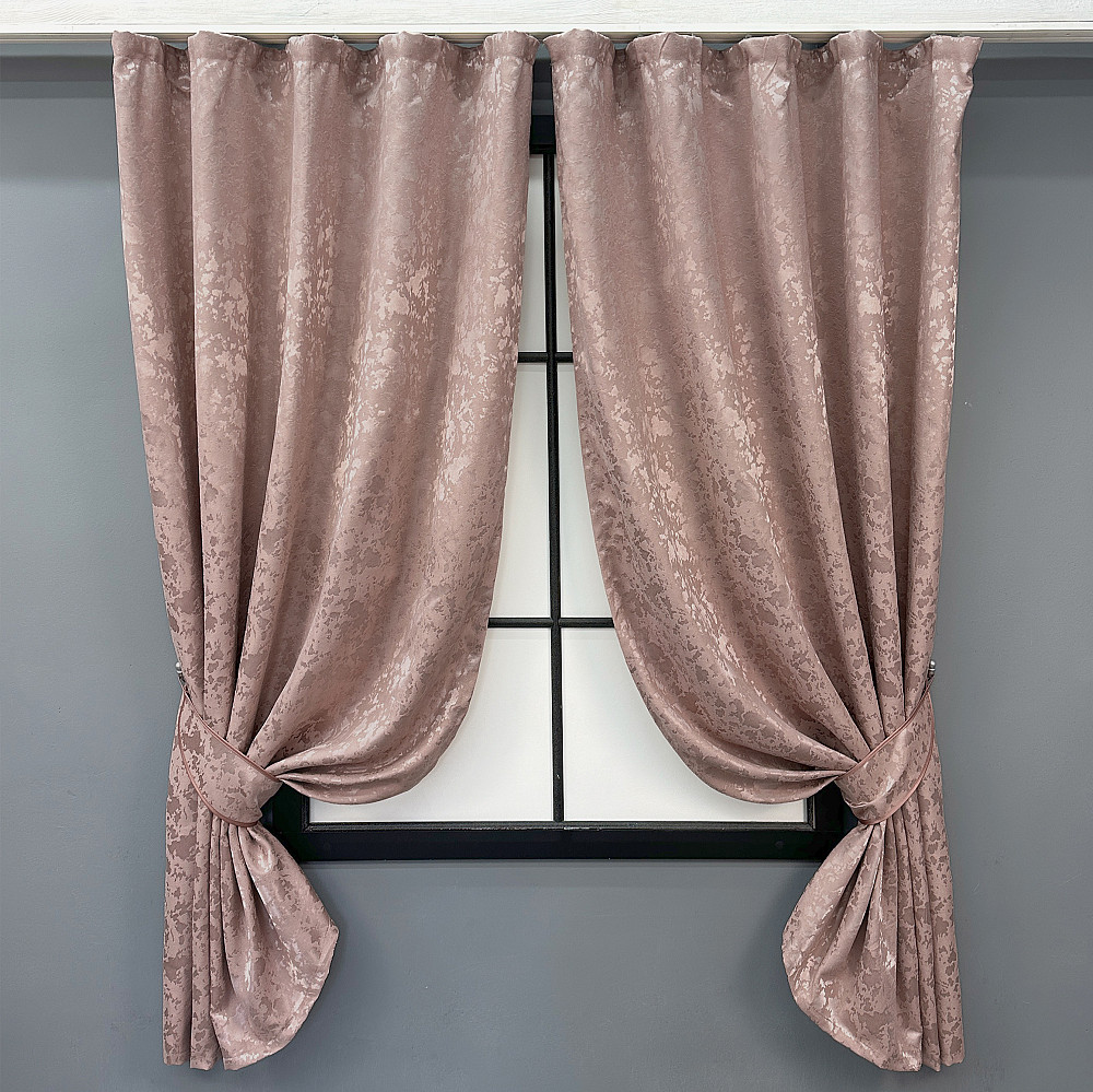 Комплект коротких штор VR-Textil Льон мармур Pavliani VO № 1716ш пудровий 130х170 см 2 шт (35-0342) Київ - фото 1