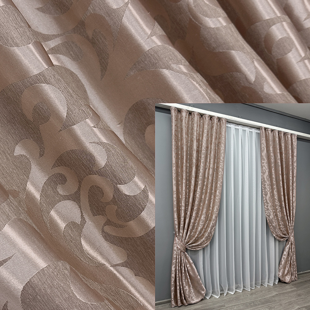 Комплект готовых штор VR-Textil Жаккард Вензель № 090ш Пудровый 100х270 см 2 шт (31-034) Киев - изображение 9