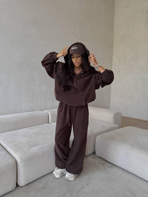 Женский теплый повседневный костюм двойка двойной флис Шоколад, 46 Одесса - изображение 1