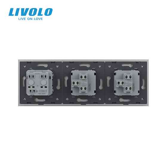 LIVOLO Двоклавішний вимикач (1-1) з розеткою Livolo сірий скло (VL-C7K1/K1/FCTC16A-6IP) Коломия