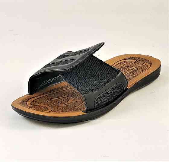 Мужские Шлёпанцы Тапочки Кожаные Черные Сланцы на Липучке (размеры: 41,42,43,44,45) Днепр