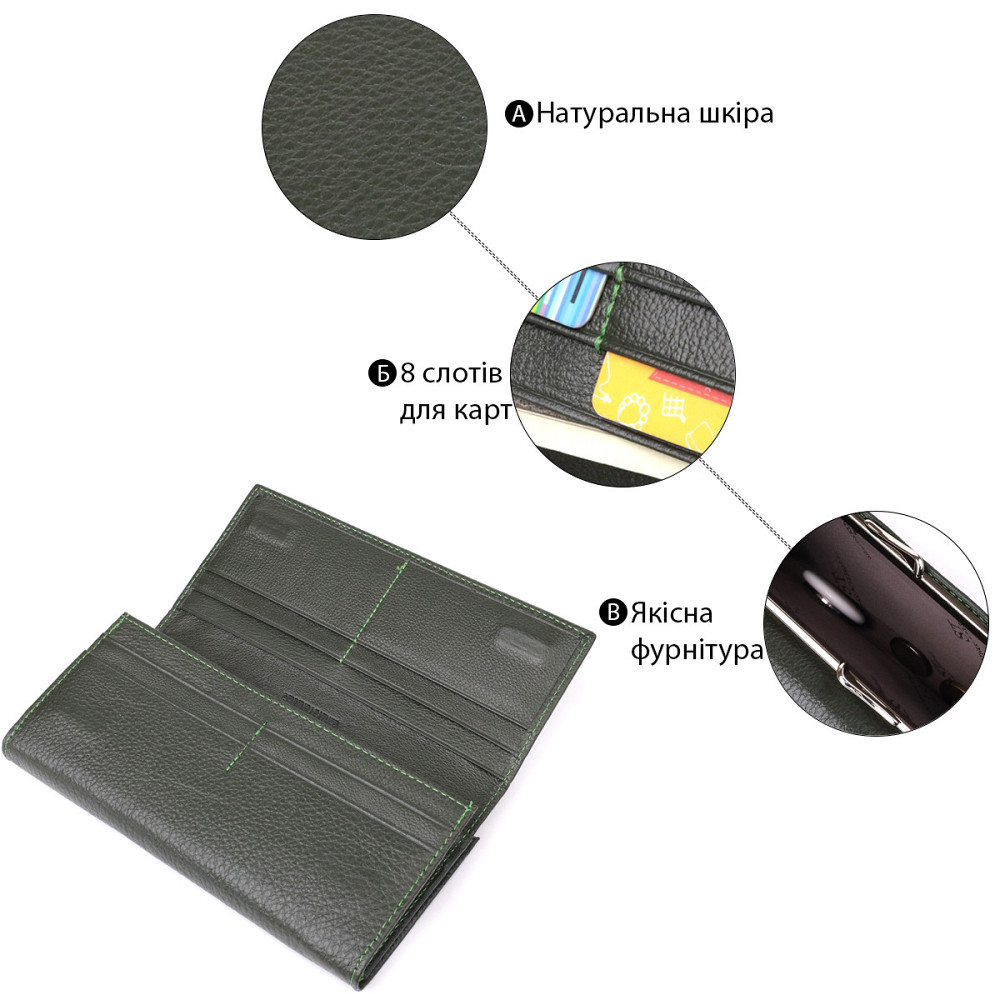 Стильний гаманець для жінок з монетницею із натуральної шкіри ST Leather 23106 Зелений Київ - фото 7