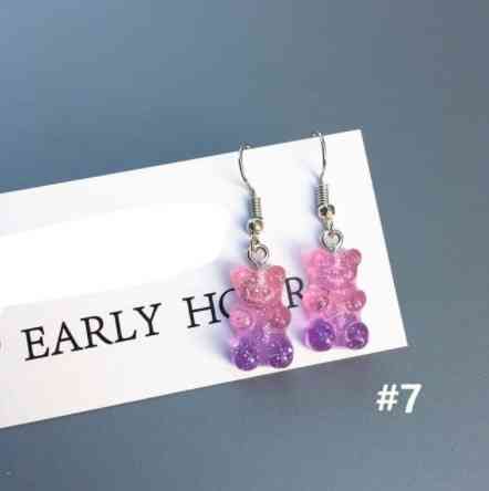Детские серьги желейный мишка с блетсками розово+сиреневый Киев