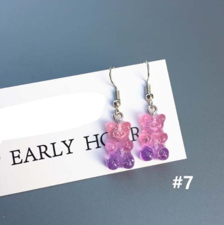 Детские серьги желейный мишка с блетсками розово+сиреневый Киев - изображение 1