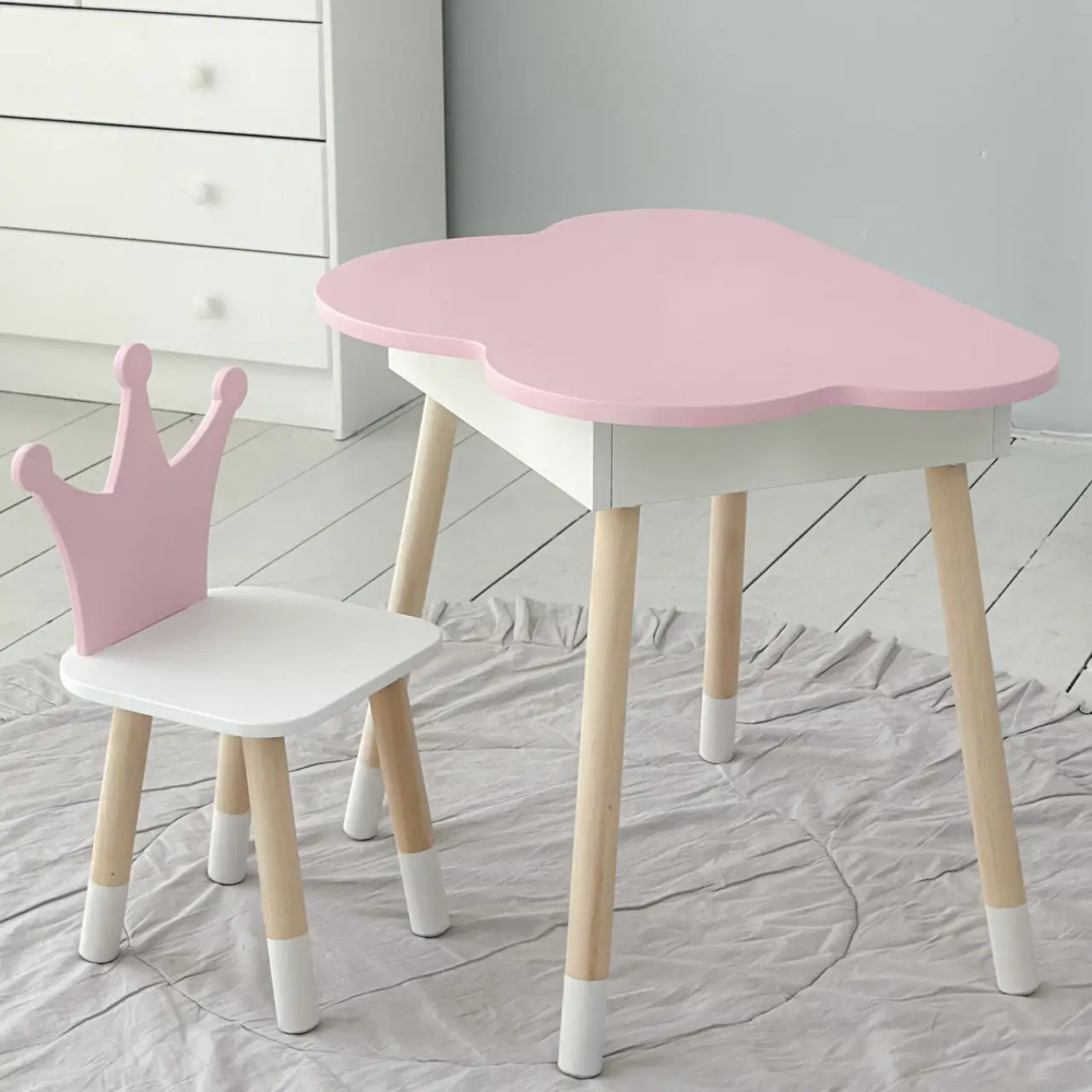 Дитячий стіл Хмара з нішою та стільцем Корона (Рожевий) Вінниця - фото 2