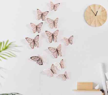 Штучні метелики на стіну, на скотчі, рожеве золото, в наборі 12штук різних розмірів, пластик Київ
