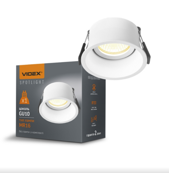 LED Світильник врізний під лампу GU10 круглий білий VL-SPF09R-W Videx Житомир - изображение 1