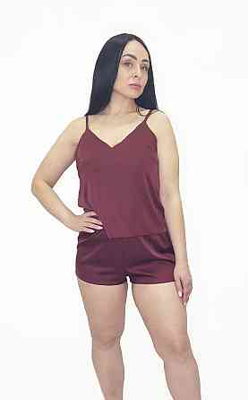 Шелковая пижама женская с шортами Бордовый S Харьков