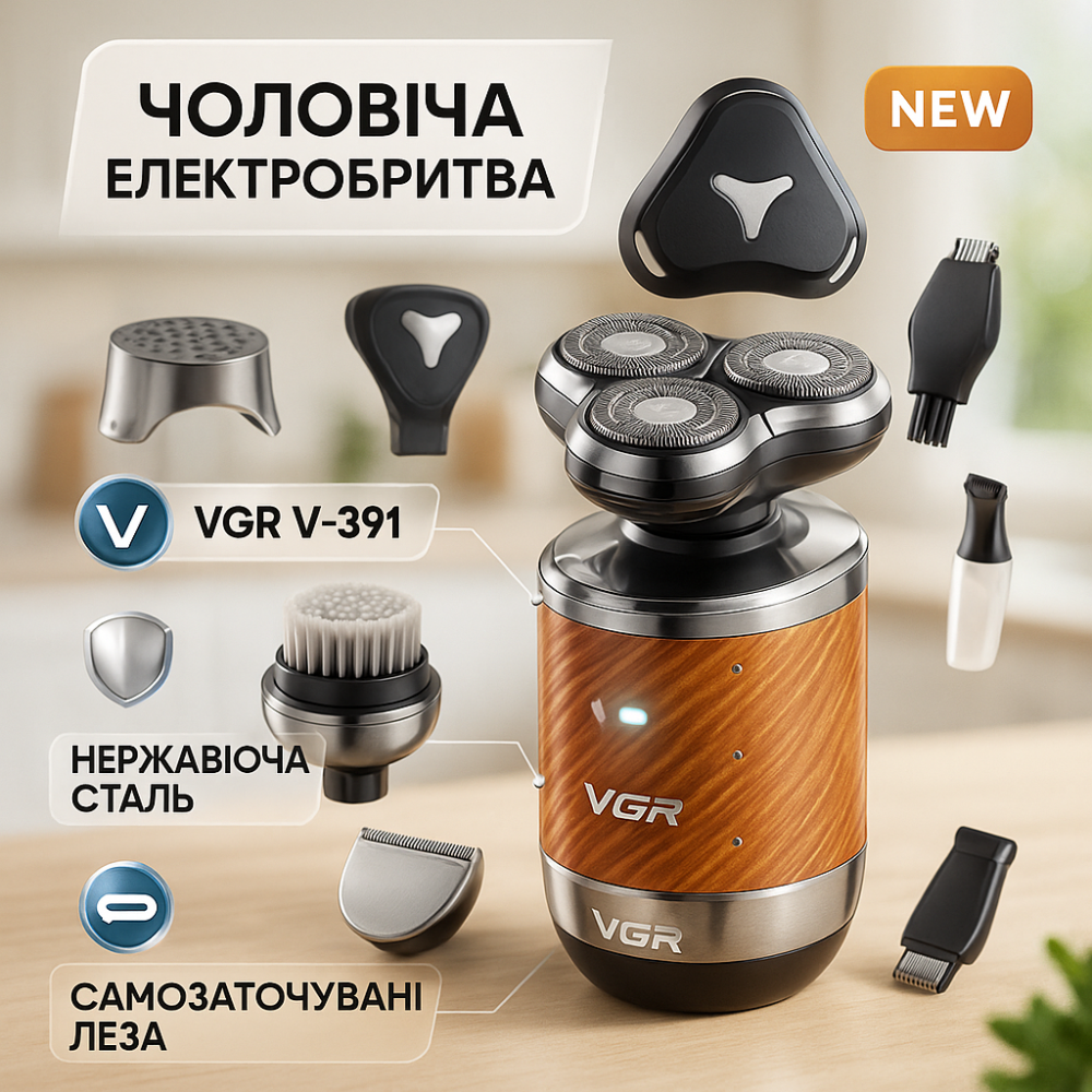 Акумуляторна бритва з фірмовим лезом VGR, Електробритва з бритвеною насадкою, Електробритва для бороди PQ-47 Львів - фото 8