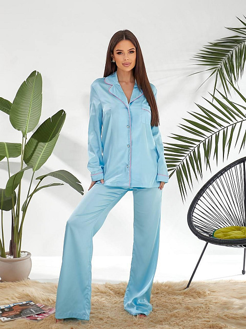Жіноча бозова домашня піжама шовк армані Блакитний, 50/52 Одеса - фото 3