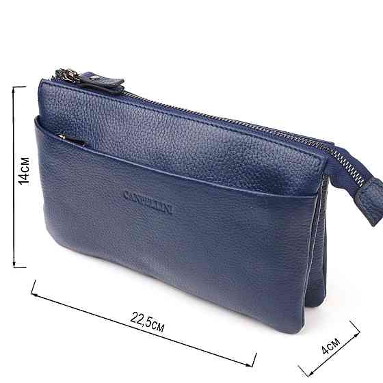 Оригінальний чоловічий клатч із натуральної зернистої шкіри CANPELLINI 21555 Синій Київ