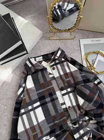 Женская теплая рубашка оверсайз в клетку на пуговицах турецкий флис Серый Одесса