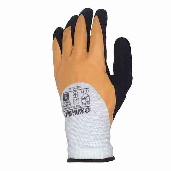 Трикотажные перчатки с двойным латексным покрытием р9 (желто-черные, манжет) SIGMA (9445611) Ровно