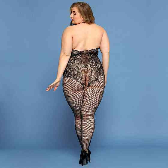 Сетчатый бодистокинг JSY «Откровенная Мадлен» Plus Size, Black, имитация боди, кружево, доступ Sex Aura Киев