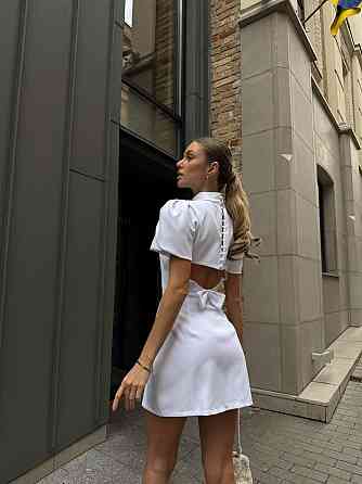 Жіноче коротке романтичне плаття з бантиком і відкритою спиною костюмка Білий, 40/42 Одеса