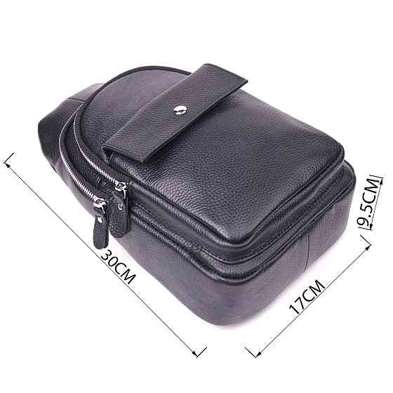 Стильна чоловіча сумка слінг із натуральної зернистої шкіри 21402 Vintage Чорний Київ