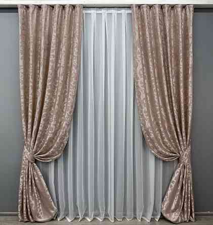 Комплект готовых штор VR-Textil Жаккард Вензель № 090ш Пудровый 140х270 см 2 шт (39-035) Киев