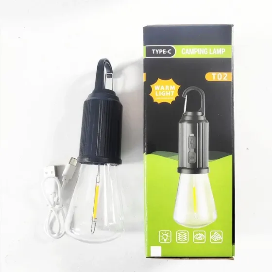 Кемпінгова акумуляторна лампа-підвіс Camping Lamp T-02: водонепроникний LED ліхтар із карабіном та Type-C Одеса