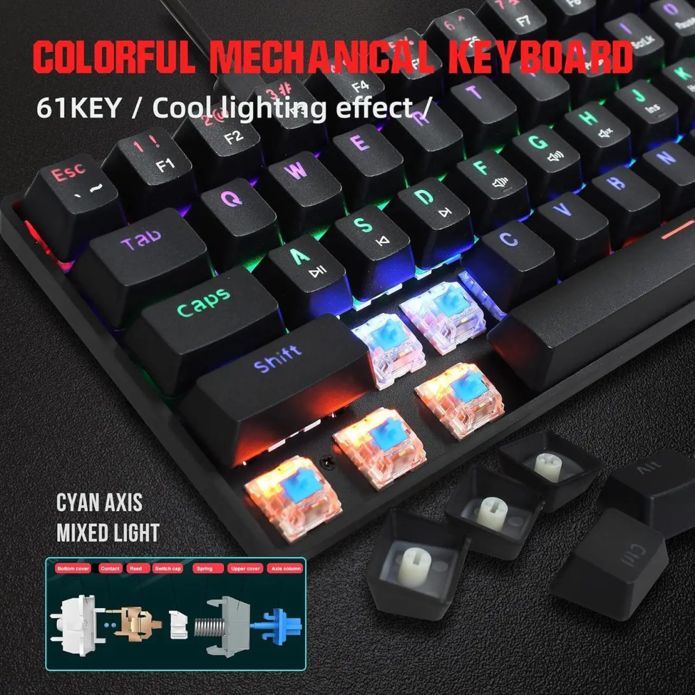 Ігрова механічна клавіатура Snpurdiri 60% V900 Black RGB підсвітка 61 клавіша дротова Type-C для геймерів та роботи Київ - фото 6