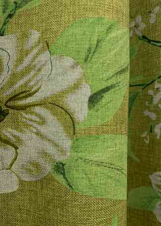 Комплект готових штор VR-Textil Льон з квітковим принтом "Прованс" № 1726ш Оливковий 100х270 см 2 шт (31-902) Київ