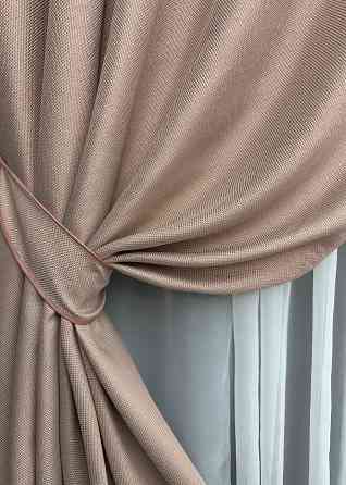Комплект штор на люверсах VR-Textil Льон-блекаут Льон Мішковина № 1069ш Пудровий 150х250см 2 шт (37-0192) Київ