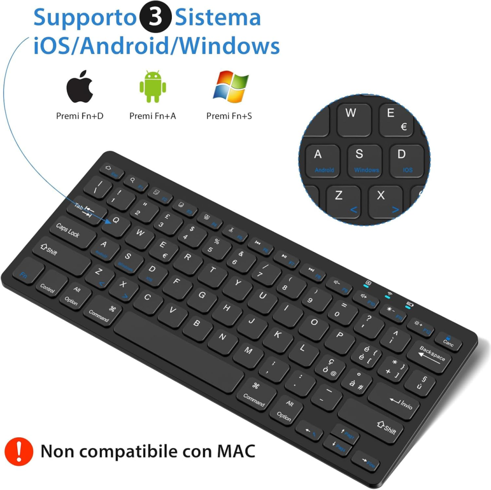 Беспроводная Bluetooth-клавиатура KBCASE для iPad, Samsung, Android, Windows, iOS, QWERTY, 10 м, тихая, черная Киев - изображение 3