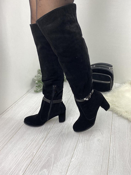 Kluchini Ботфорты женские KLUCHINI черные натуральная замша высота 50см обхват голени 36-39см к Коломия - фото 4