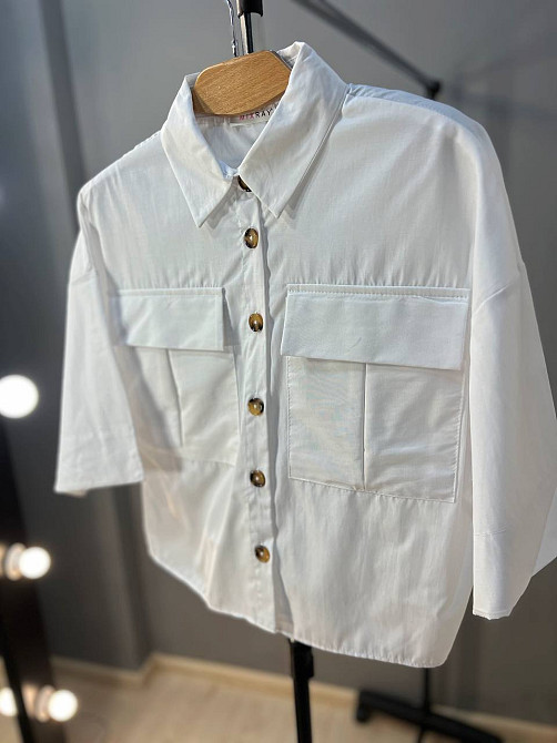 Сорочка жіноча Mix Ray 3656 коротка широка з накладеними кишенями на гудзиках біла, білий, M Київ - фото 11