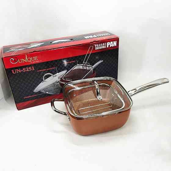 Сковорода-фритюрниця UNIQUE UN-5251 квадратна антипригарна з пароваркою та каструлею + скляна кришка 24 см ST-44 Львів