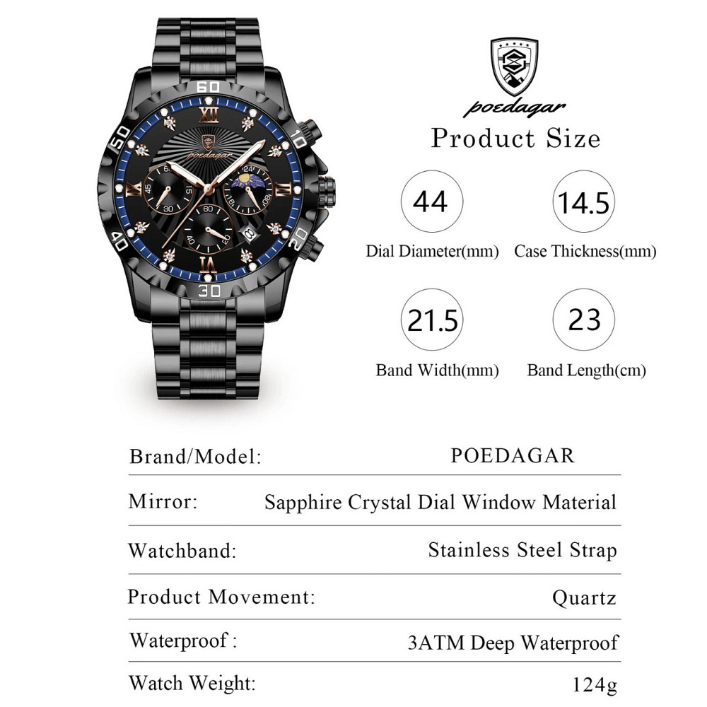 Часы мужские наручные Poedagar Extra Черный Винница - изображение 10