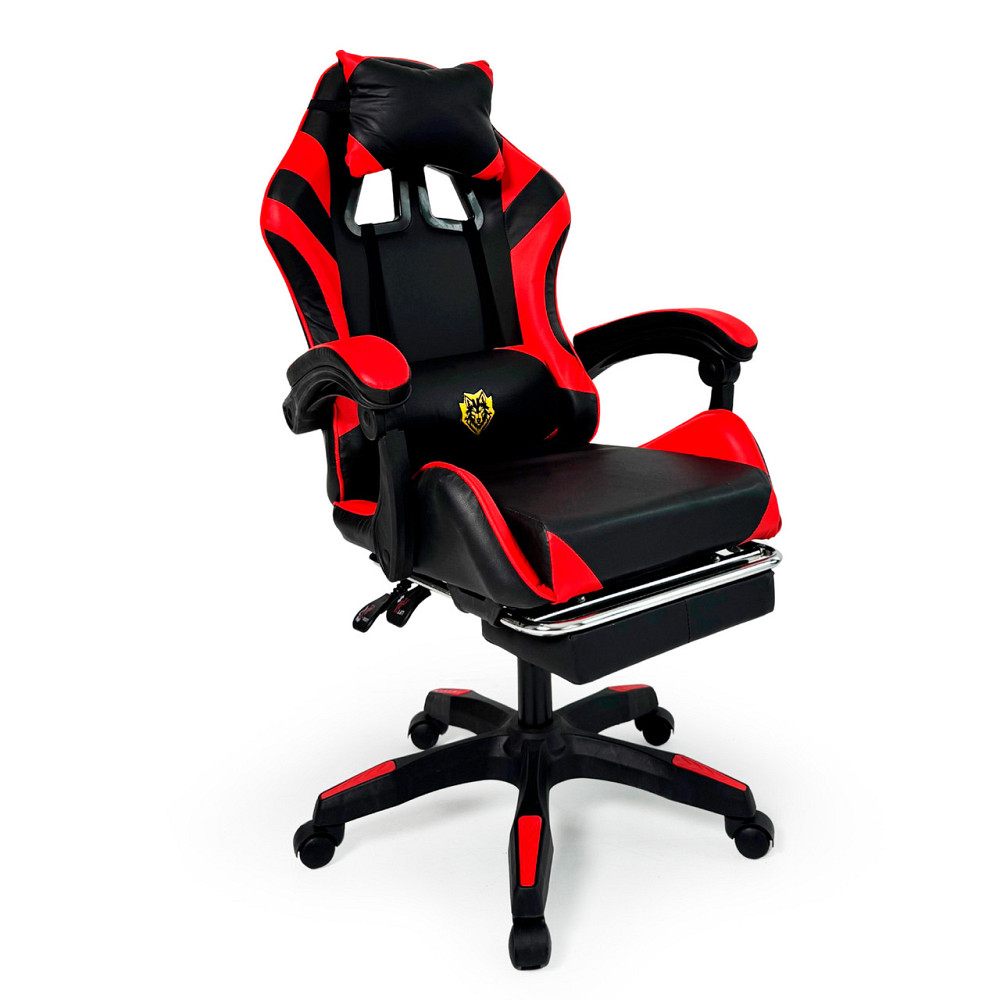 Геймерское кресло Primaveo с эргономичными подушками и выдвижной подставкой для ног, Черный/Красный Киев - изображение 1