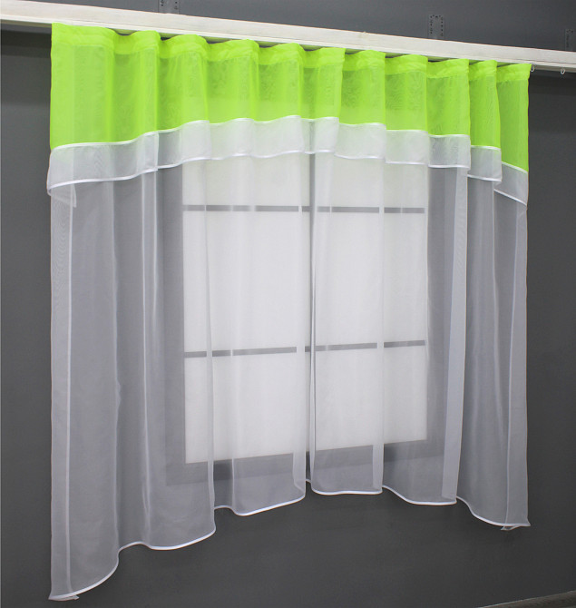 Кухонная гардина VR-Textil № 036к арка белый с неоново-салатовым 280х170 см (52-0885) Киев - изображение 2