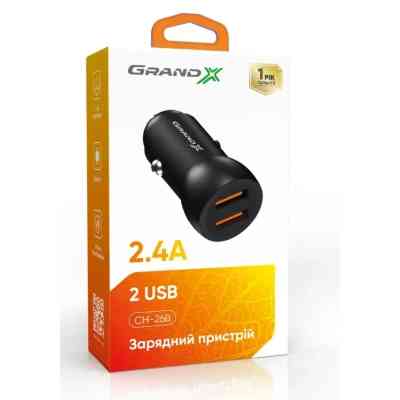 Зарядное устройство Grand-X car 12-24V Black 2USB 5V/2.4A (CH-26/CH-26B) Винница