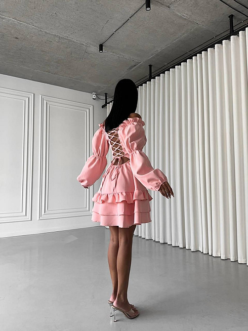 Женское стильное мини платье с воланами креп костюмка Пудра, 44/46 Одесса - изображение 9