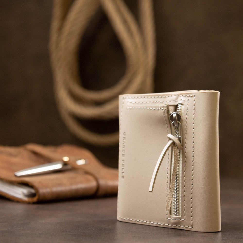 Женское компактное кожаное портмоне GRANDE PELLE 11520 Бежевый Киев - изображение 9