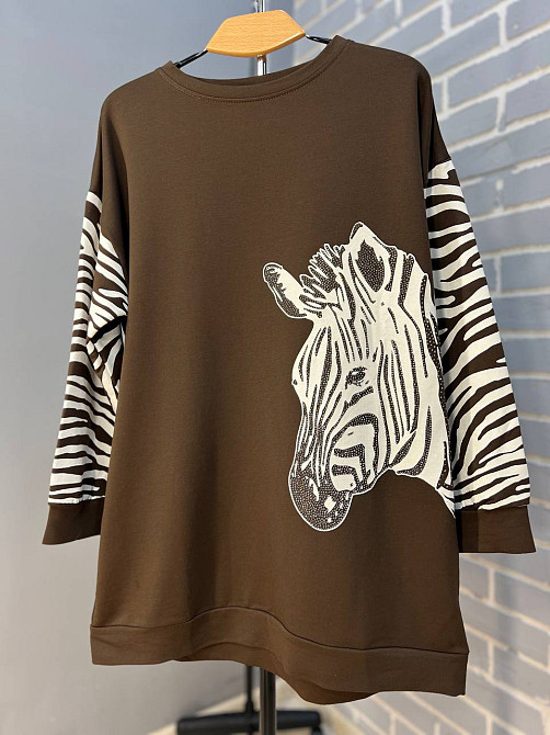 Свитшот женский LSK 6030 удлиненный зебра камни one size, коричневый, one size Киев - изображение 6