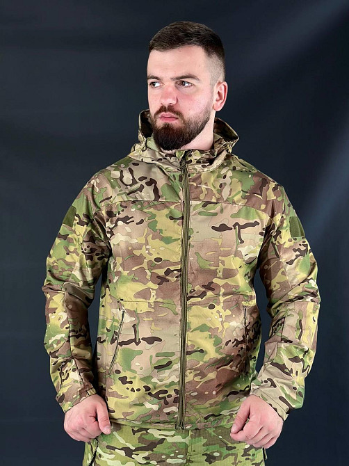 Водонепроницаемая армейская летняя куртка мультикам мужская ветровка с капюшоном для военнослужащего WAR Львов - изображение 5