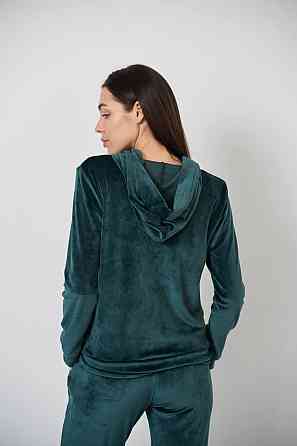 Женский велюровий костюм на змейке с капюшоном Изумрудный M Харьков