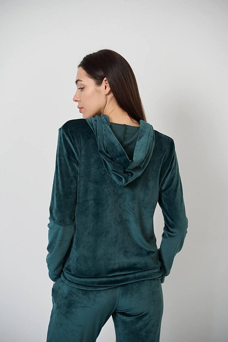 Женский велюровий костюм на змейке с капюшоном Изумрудный M Харьков - изображение 2