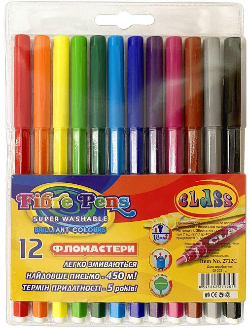 Фломастери 12 кол. "Class""Легке змивання" Premium, 2712C, шт Київ - фото 1