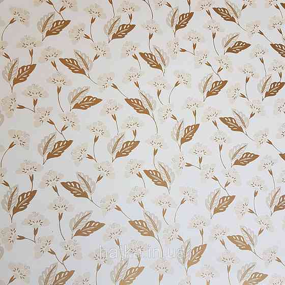 Шпалери вінілові на флізелін Caselio Mystery 0.53х10 м маленькі яскраві квіти листя бежеві золотисті на білому Київ