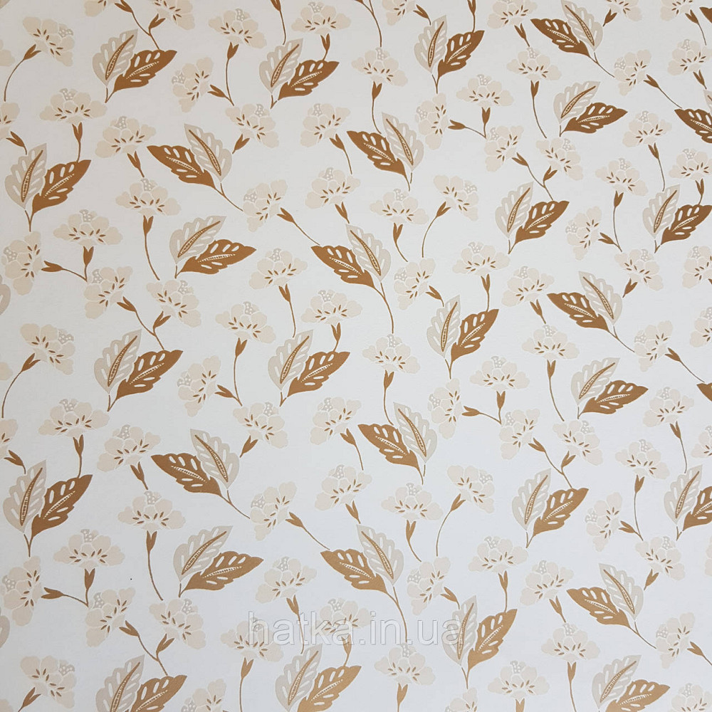 Шпалери вінілові на флізелін Caselio Mystery 0.53х10 м маленькі яскраві квіти листя бежеві золотисті на білому Київ - фото 2