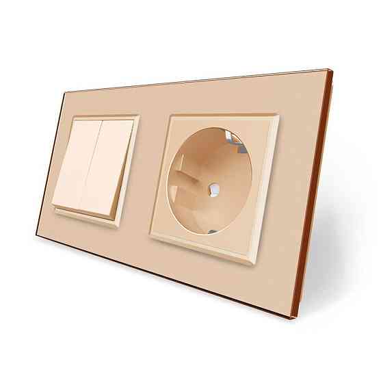 Двоклавішний вимикач з розеткою Livolo золотий скло (VL-C7C1EUK2-13) Коломыя