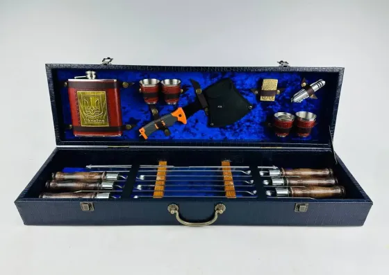 Набори шампурів, Набір шампурів у шкіряному кейсі "VIP 9" Шампури, вертіла Тернопіль