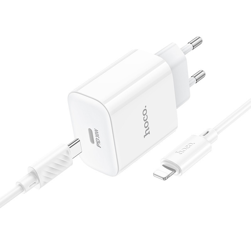 Мережевий зарядний пристрій з кабелем HOCO C76A Pro Majestic single port PD30W charger set (C to iP)(EU) White Одеса - фото 3