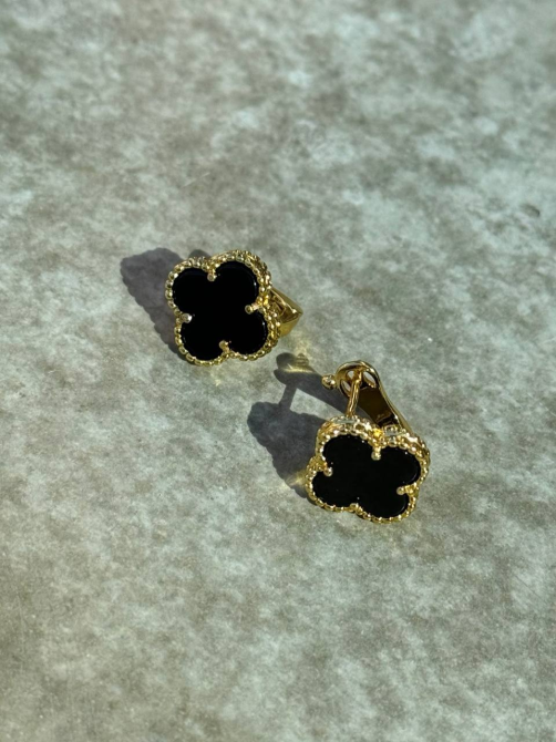 Van Cleef набір 3 предмети /сережки, підвіска, кільце / чорний під онікс / лимонне золото AU 750 / проба, гравіювання Одеса - фото 9