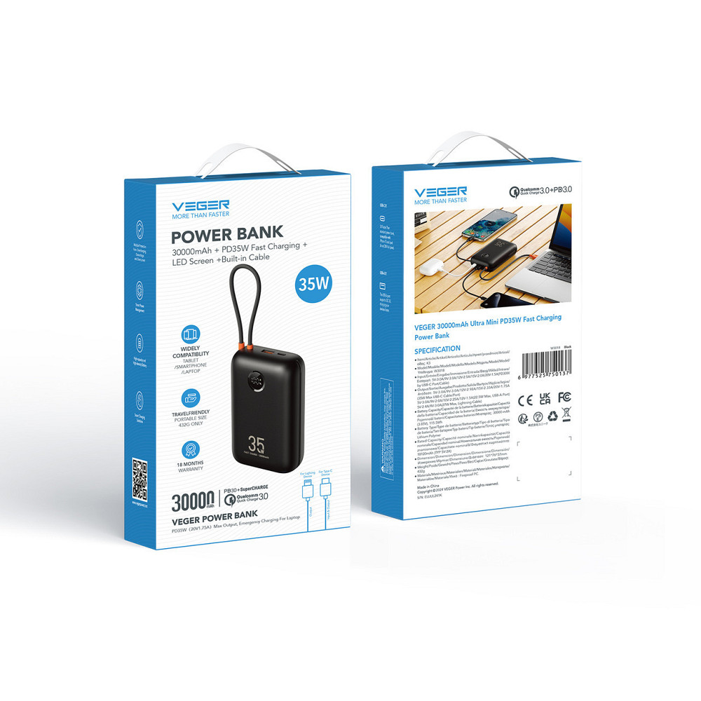 Універсальна мобільна батарея Veger W3018 30000mAh (W3018.black) ( 18975 ) Харків - фото 5