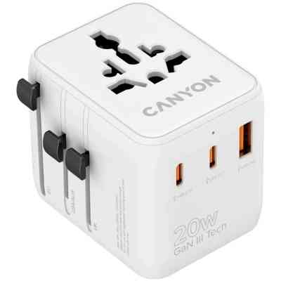 Зарядное устройство Canyon OnTour 20 2xUCB-C + USB-A EU/UK/US/AUS 20W White (CNS-TA20W1005W) Винница